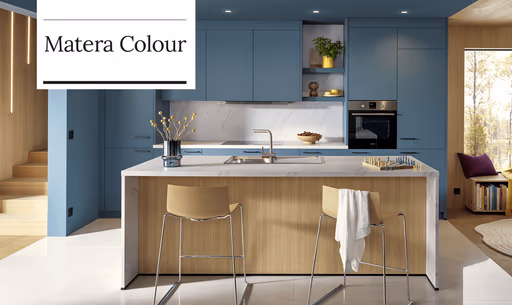 Contur Matera Design Inselküche Stahlblau